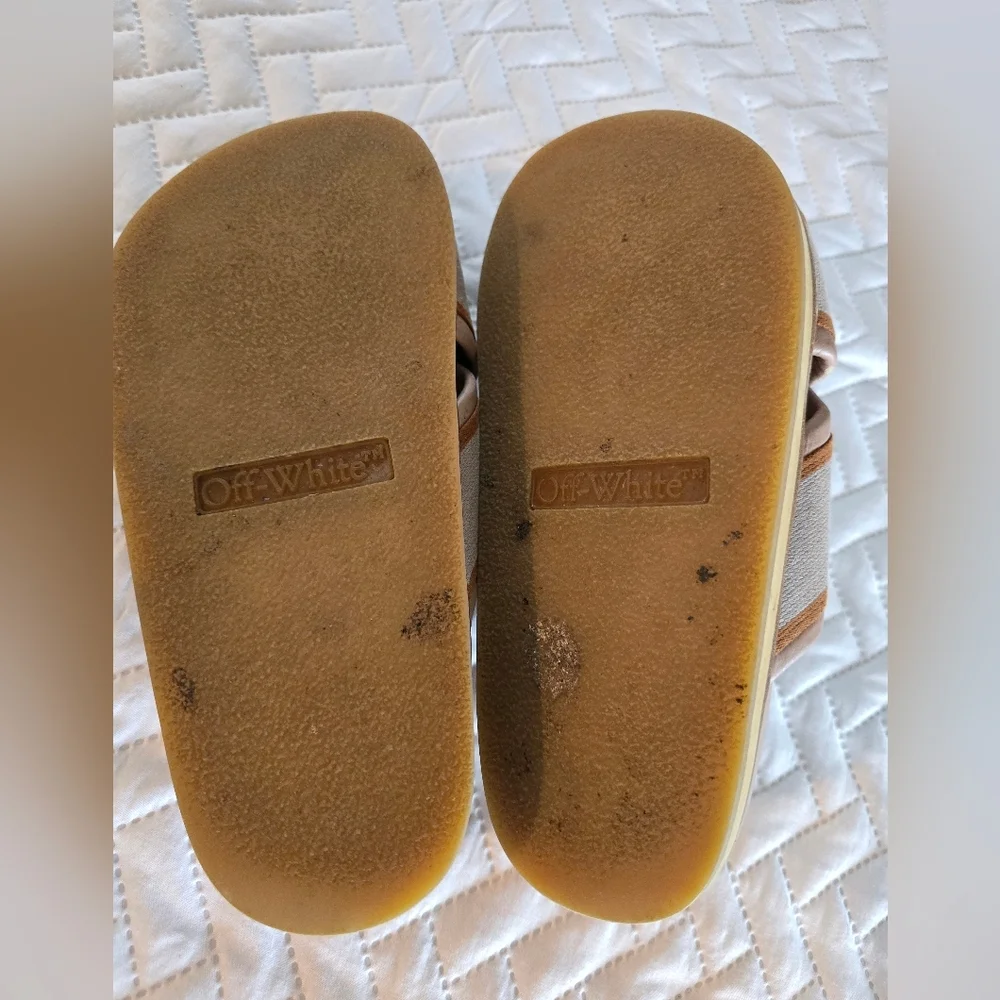 Off-White Criss Cross Leather Tan Slide Sandals